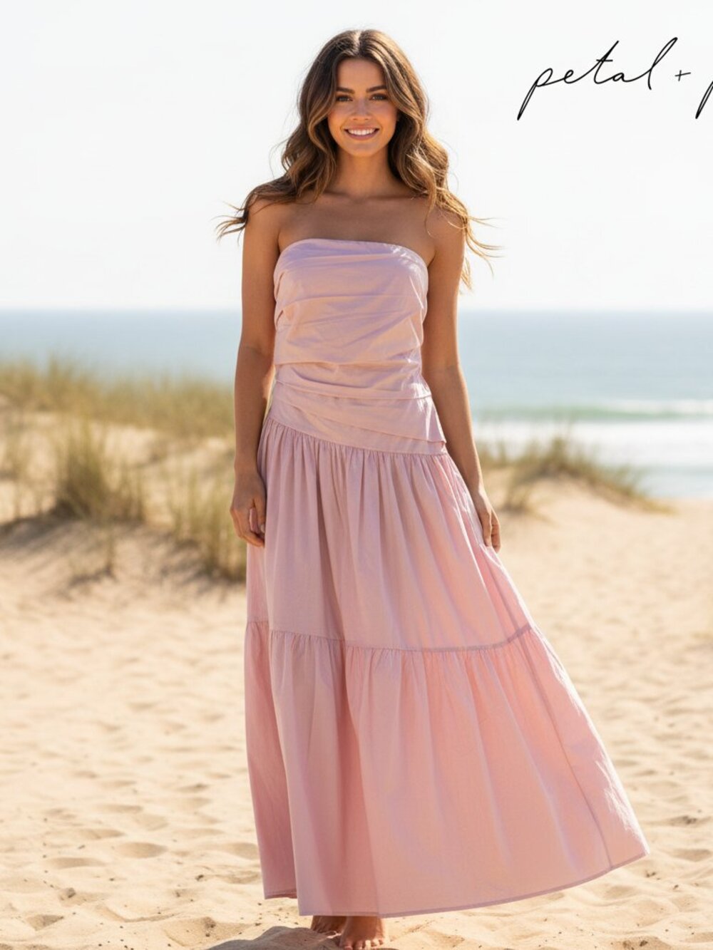 Petal & Pup Blanche Strapless Cotton Maxi Dress Pink Medium NWOT